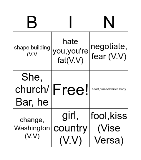 Untitled Bingo Card
