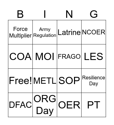 Military Bingo Card
