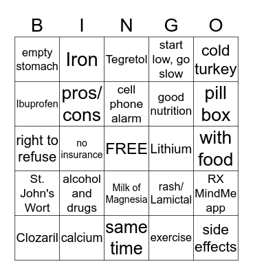 Medication Management Bingo Card