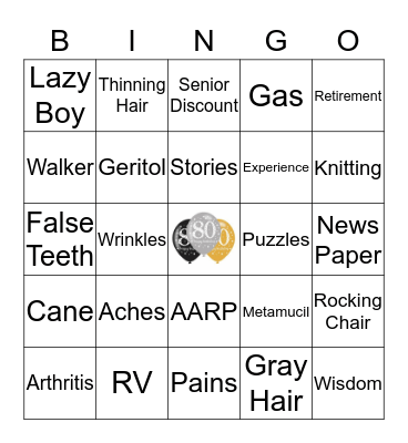 80th Birthday Bingo Card