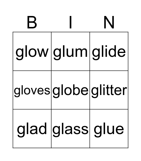 'gl' bingo Card