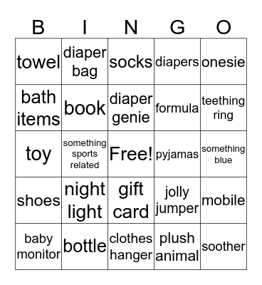 Baby Shower Gifts  Bingo Card