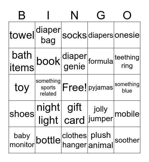 Baby Shower Gifts  Bingo Card