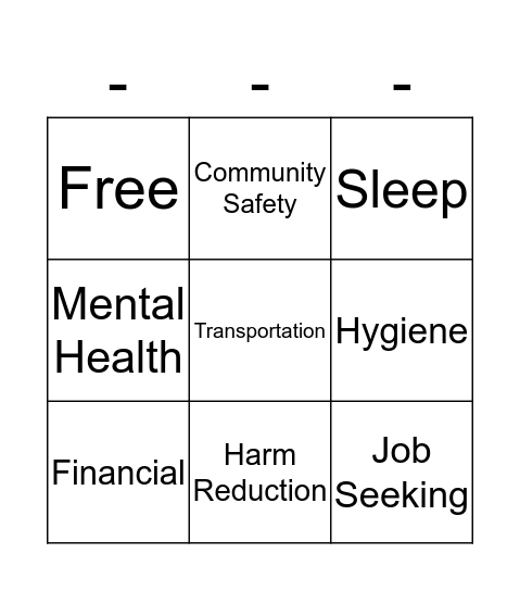 Independent Living BINGO Card