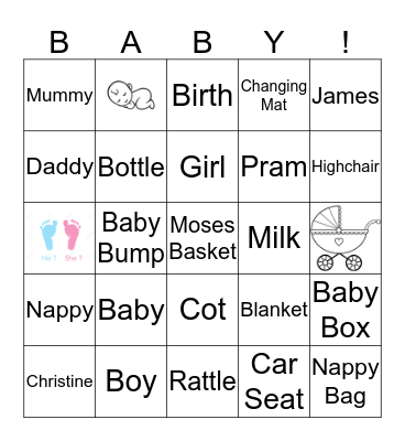 Christines Baby Shower Bingo Card