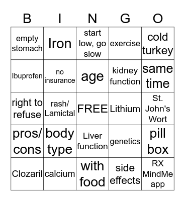 Medication Management Bingo Card