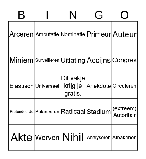 Woordenschat blok 2 Bingo Card
