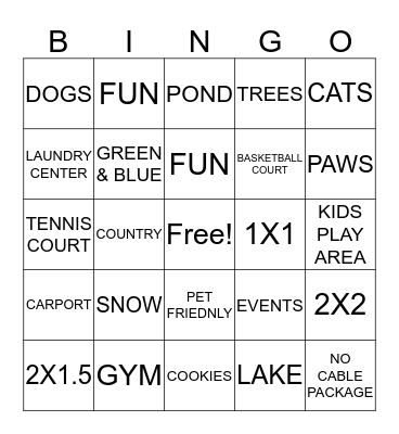 Country Lake Bingo Card
