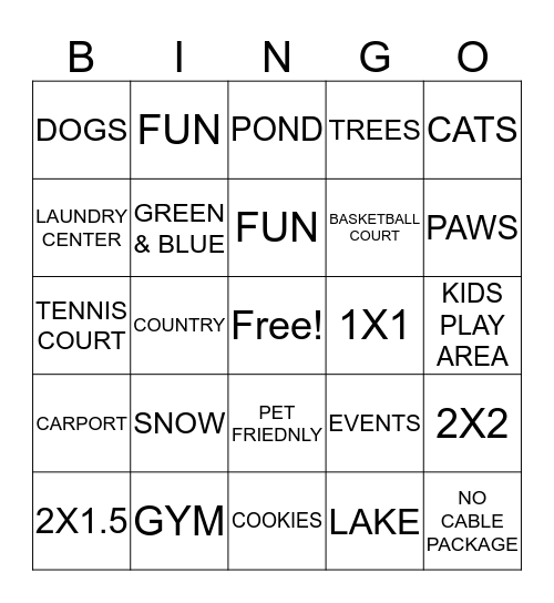 Country Lake Bingo Card