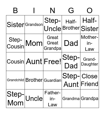 Family Bingo Card