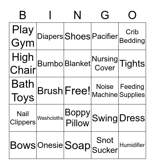 Baby Shower Bingo Card