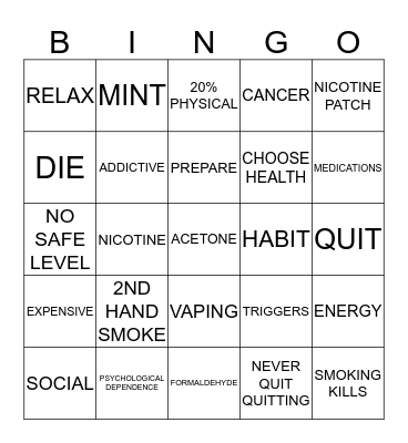 Smoking BINGO Card