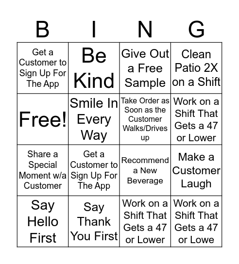 Starbucsk Bingo Card