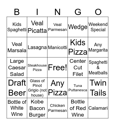 Lupo's Bingo 11/29 Bingo Card