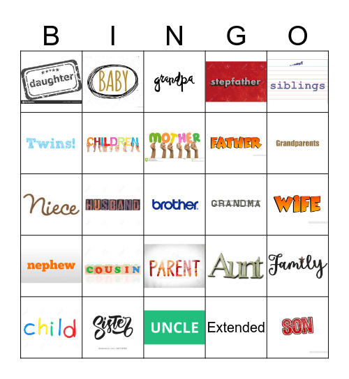 Family Members  Bingo Card