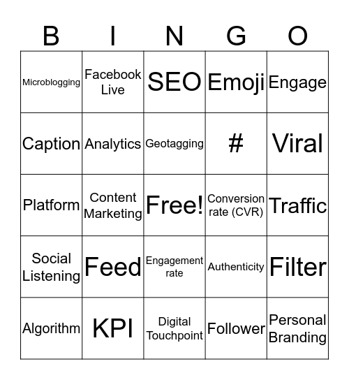 Social Media Bingo Card