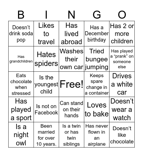 Employee Bingo Card