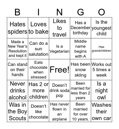 Employee Bingo Card