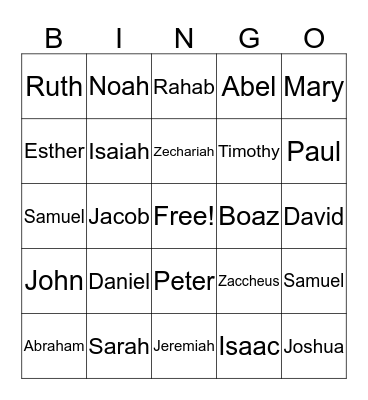 Bible heros Bingo Card