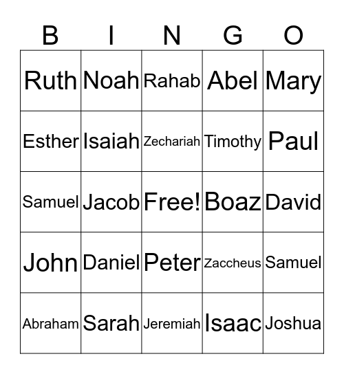 Bible heros Bingo Card