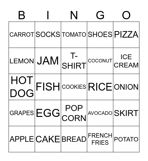 FOOD BINGO Card