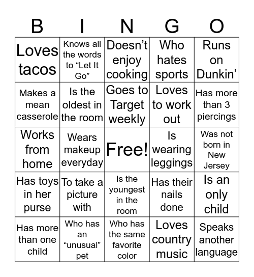 Find A NEW Mama ....  Bingo Card