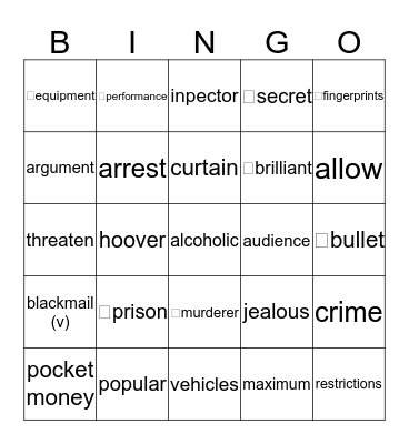 Vocabulary Bingo Card