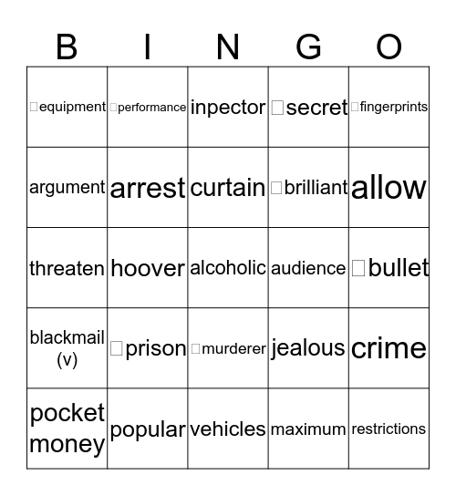 Vocabulary Bingo Card