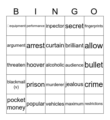 Vocabulary Bingo Card