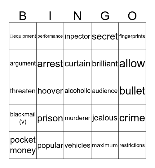 Vocabulary Bingo Card