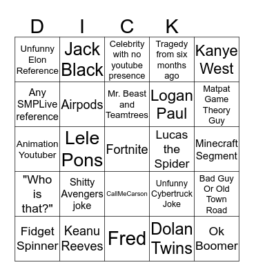 Youtube Rewind Bingo Card