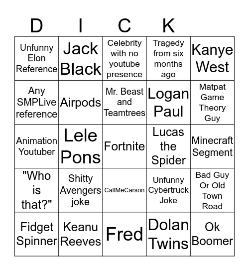 Youtube Rewind Bingo Card