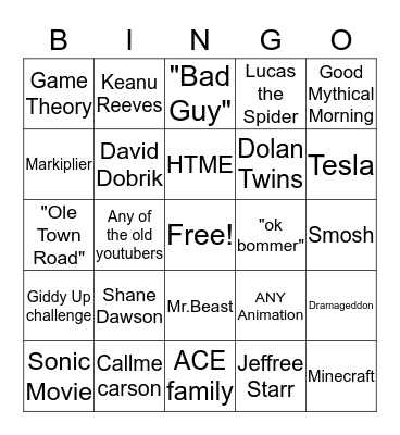Youtube Rewind Bingo Card