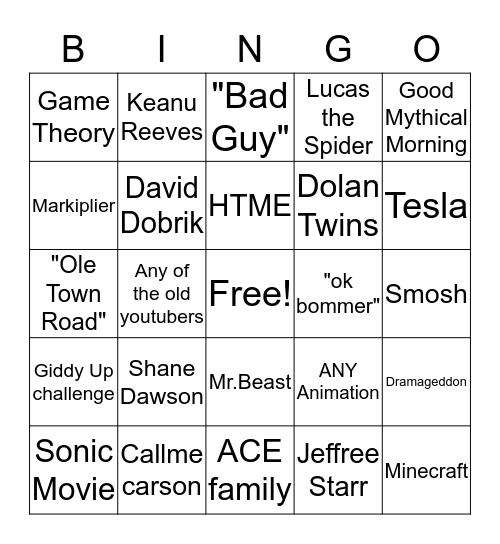 Youtube Rewind Bingo Card