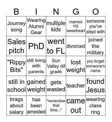 10 Year Reunion Bingo  Bingo Card