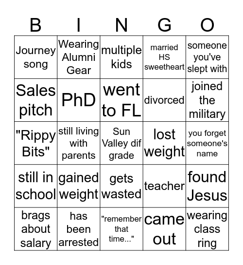 10 Year Reunion Bingo  Bingo Card