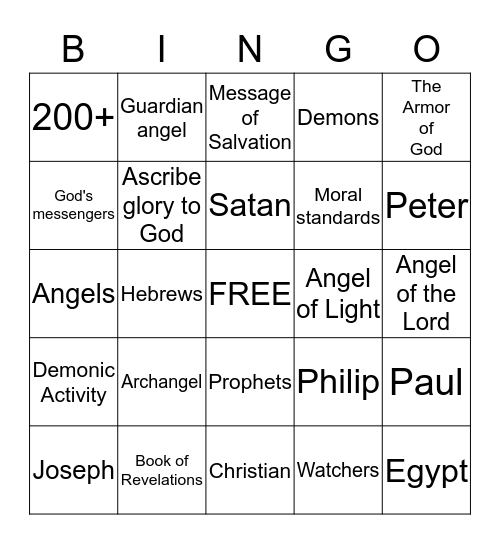 Angel Bingo Card