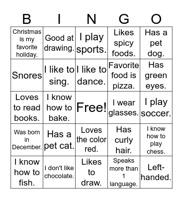 Human Bingo Card