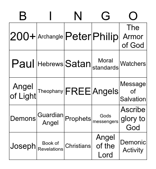 Angel Bingo Card