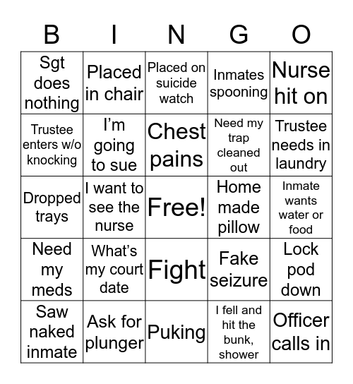 Jail Bingo Card