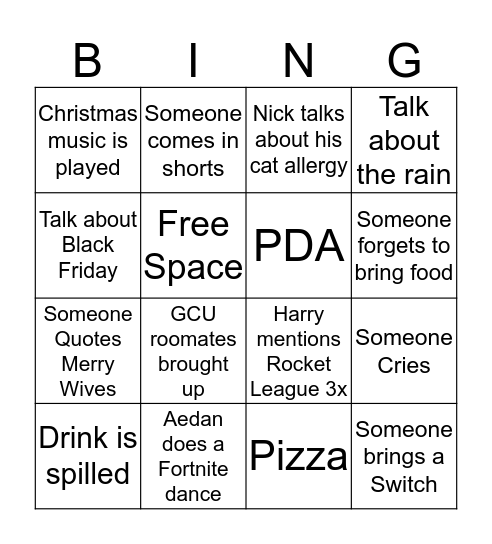 Friendsgiving 2019 Bingo Card