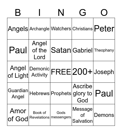 Angel Bingo Card