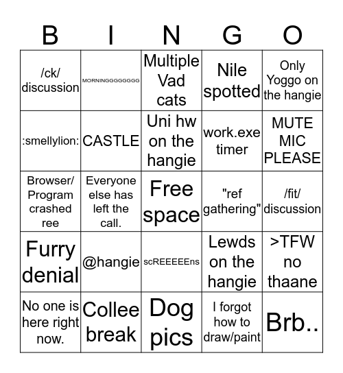 HANGIE Bingo Card