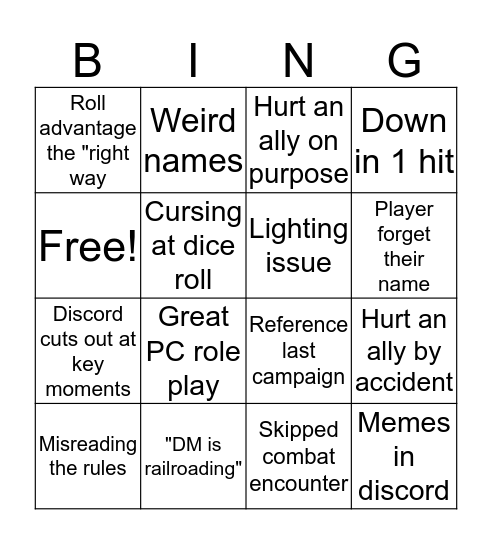 Descent into Avernus Bingo Card