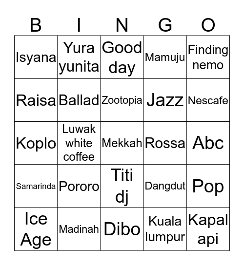 Bingo nya Damarie >__< Bingo Card