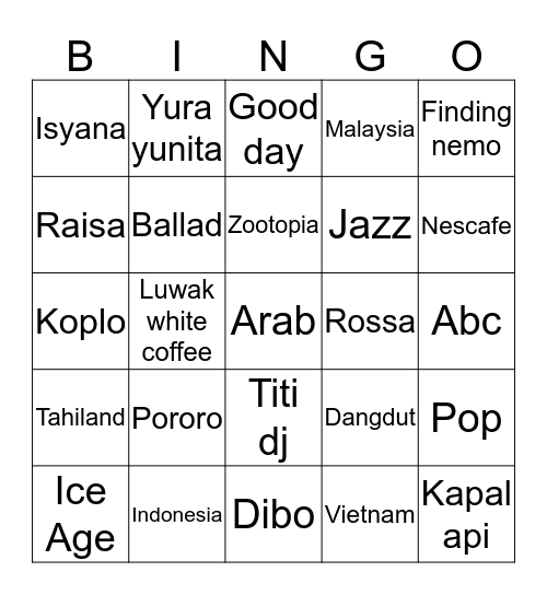 Bingo nya Damarie >__< Bingo Card