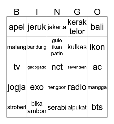 punyae Yaya Byuti Bingo Card