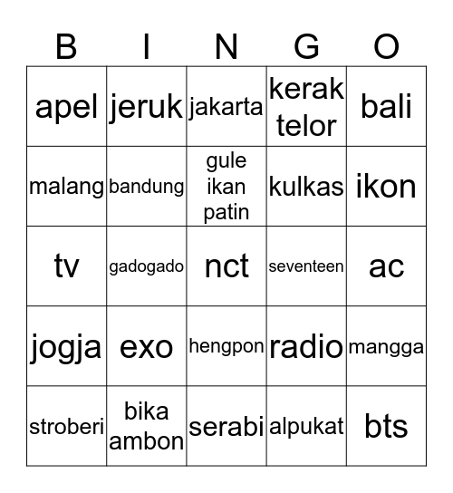 punyae Yaya Byuti Bingo Card