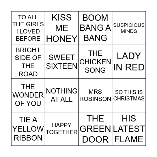 NOLEENS SONGS Bingo Card