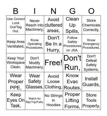 SAFETY BINGO Card